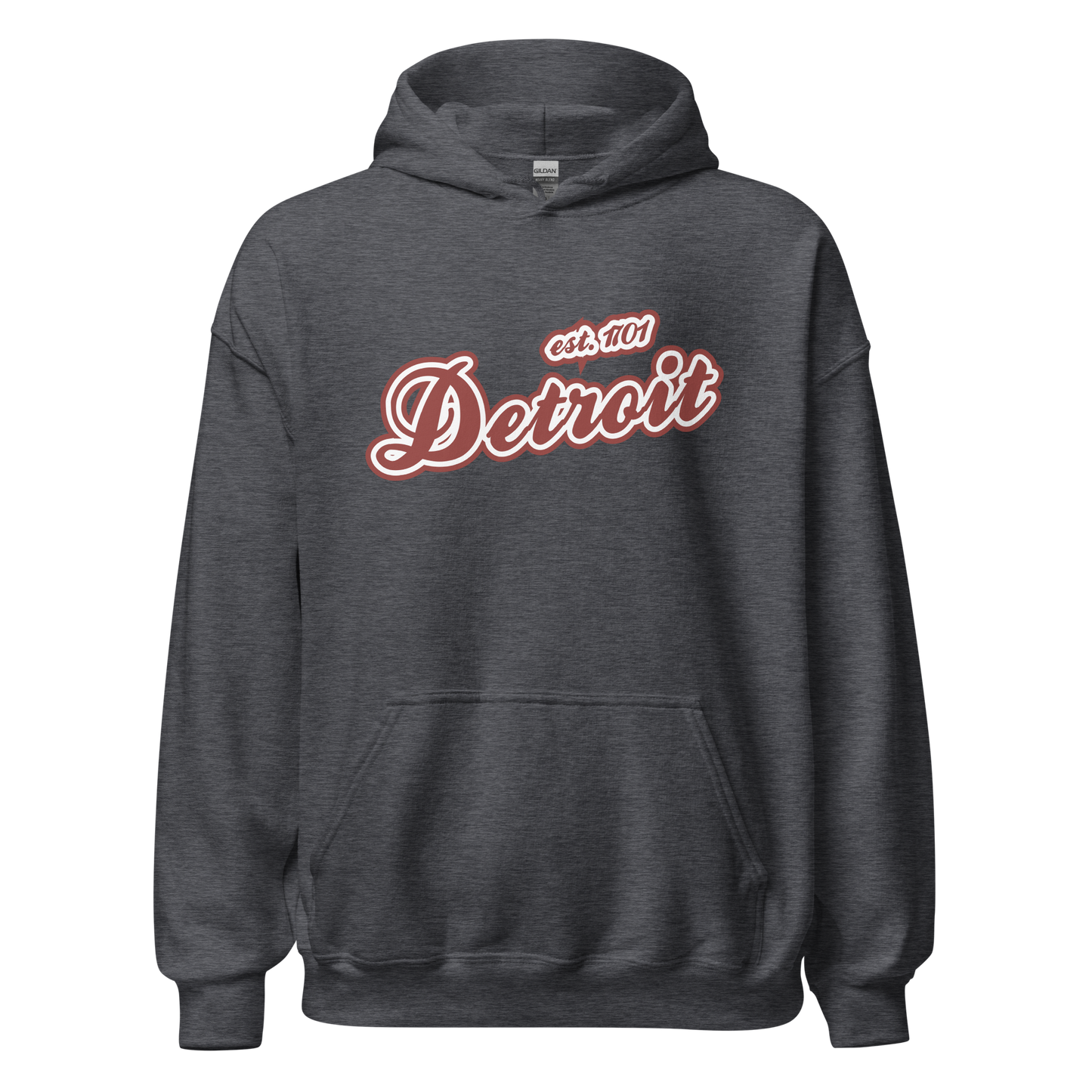 'Detroit EST. 1701' Hoodie (Ore Dock Red Script Font) | Unisex Standard