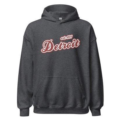 'Detroit EST. 1701' Hoodie (Ore Dock Red Script Font) | Unisex Standard