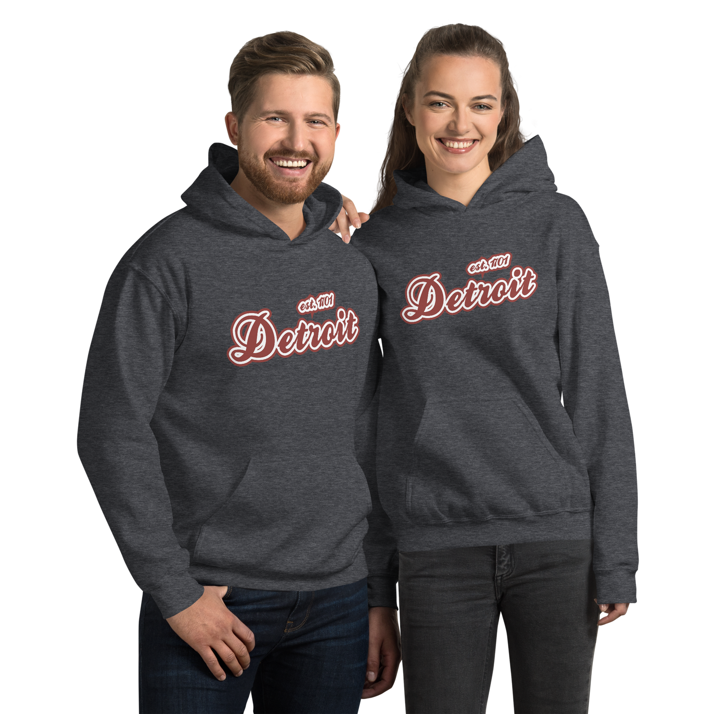 'Detroit EST. 1701' Hoodie (Ore Dock Red Script Font) | Unisex Standard