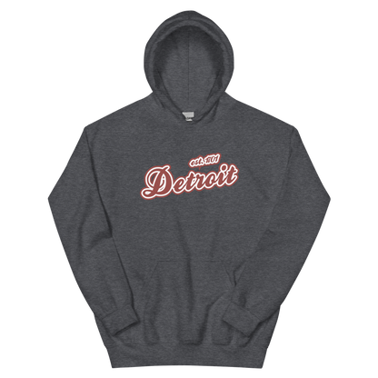 'Detroit EST. 1701' Hoodie (Ore Dock Red Script Font) | Unisex Standard