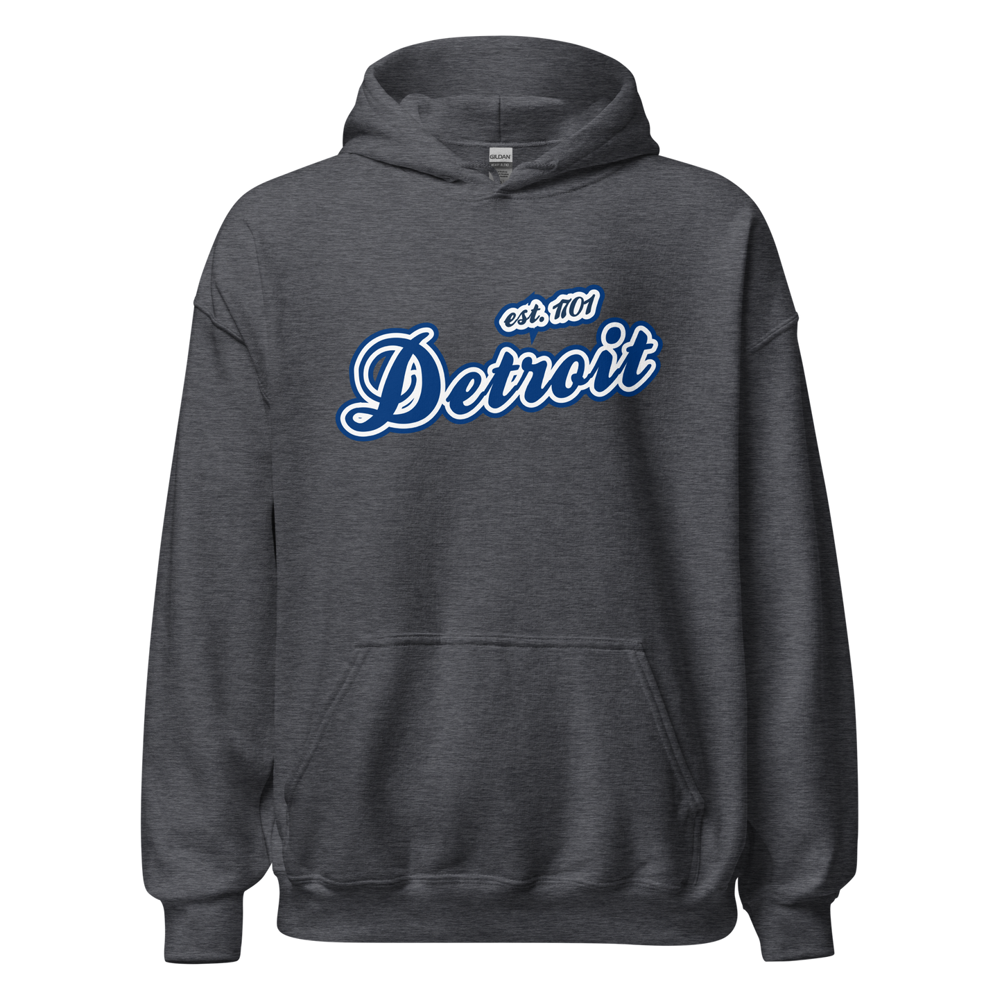 'Detroit EST. 1701' Hoodie (Dearborn Blue Script Font) | Unisex Standard