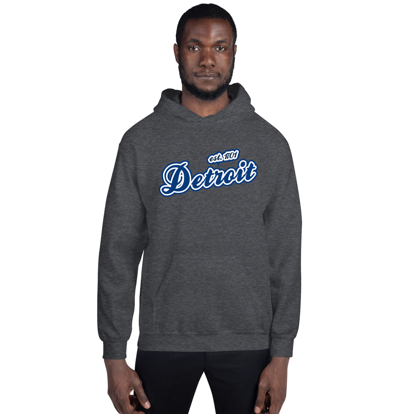 'Detroit EST. 1701' Hoodie (Dearborn Blue Script Font) | Unisex Standard