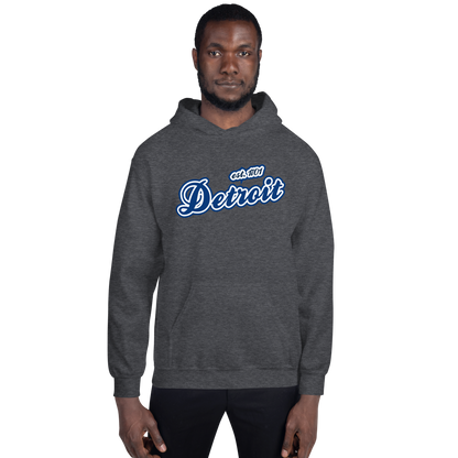 'Detroit EST. 1701' Hoodie (Dearborn Blue Script Font) | Unisex Standard