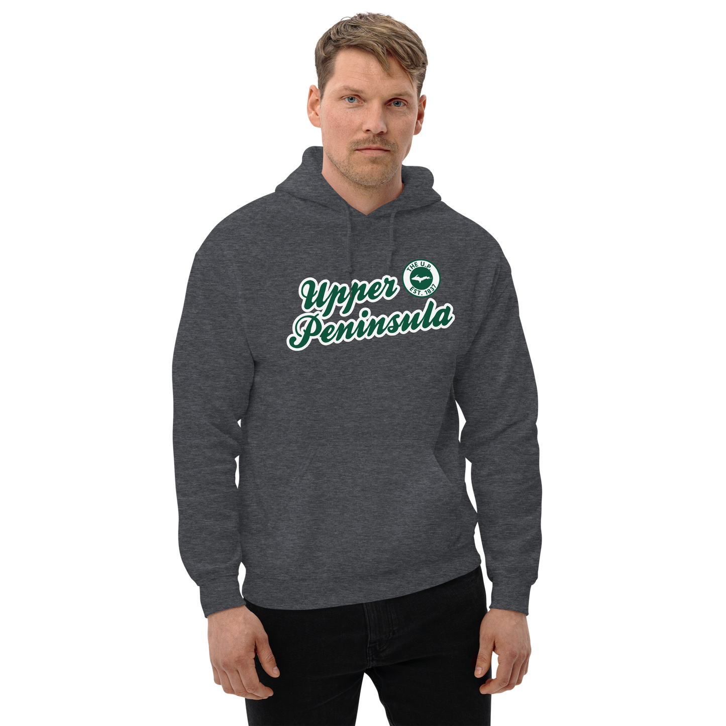 'Upper Peninsula EST. 1837' Hoodie (Superior Green Script Font) | Unisex Standard