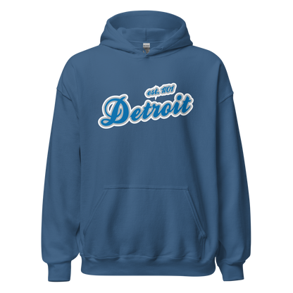 'Detroit EST. 1701' Hoodie (Azure Script Font) | Unisex Standard