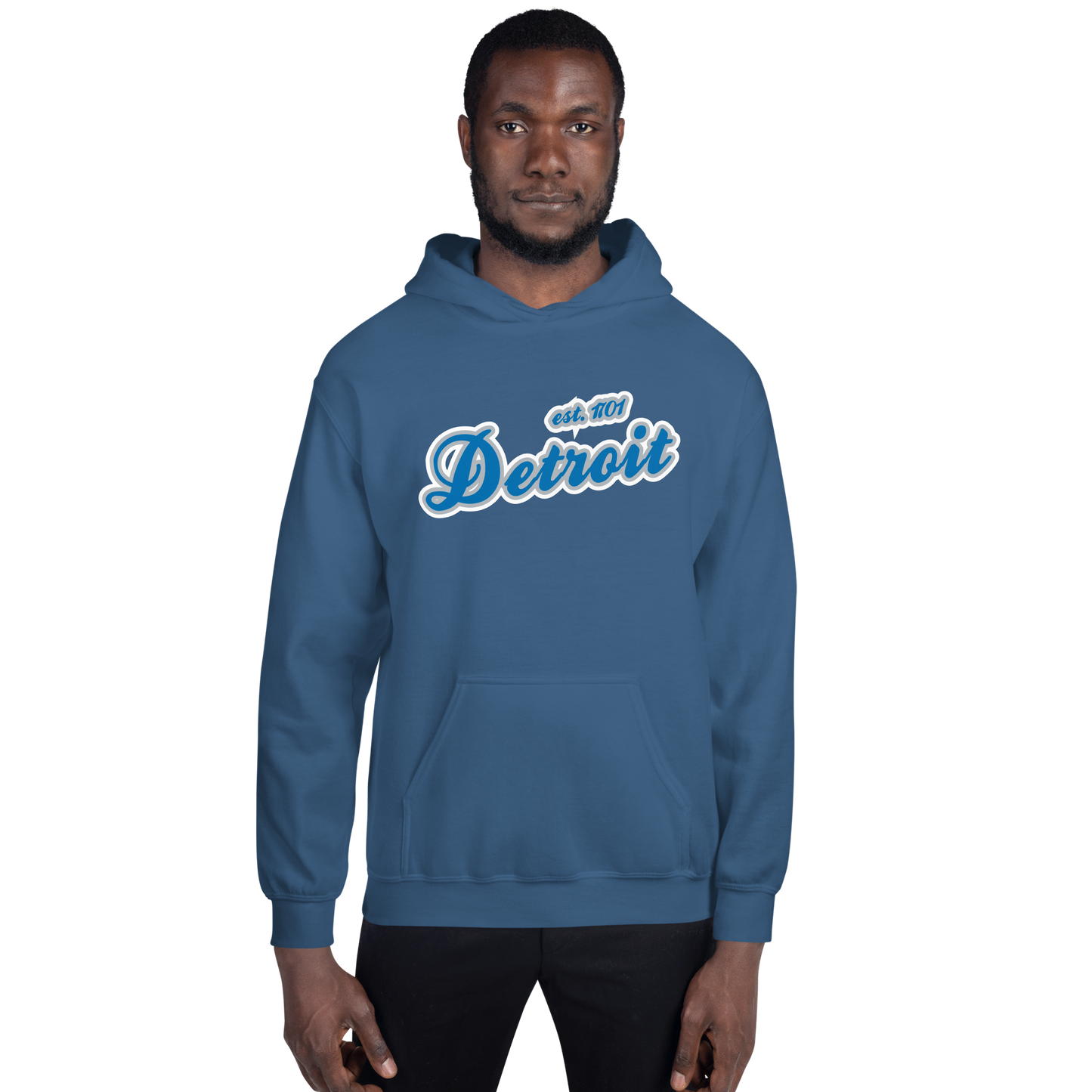 'Detroit EST. 1701' Hoodie (Azure Script Font) | Unisex Standard