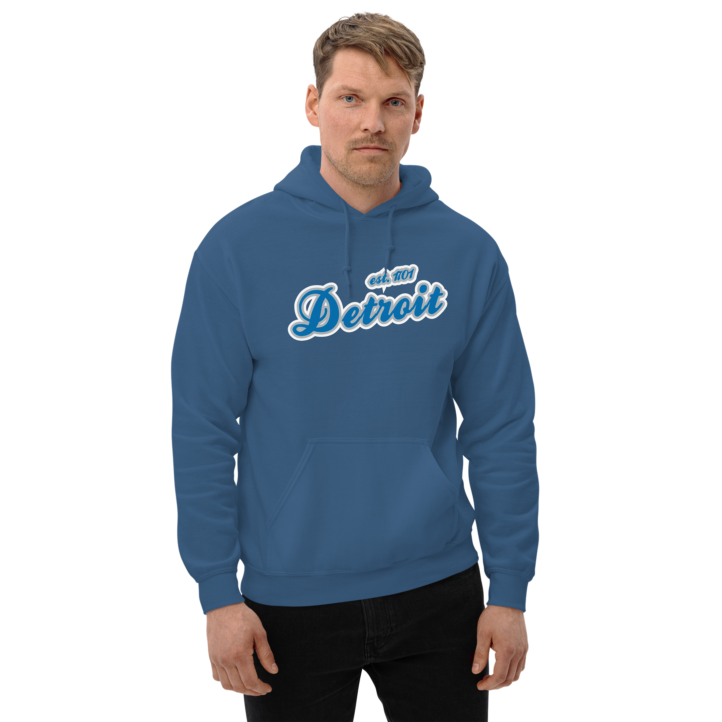 'Detroit EST. 1701' Hoodie (Azure Script Font) | Unisex Standard