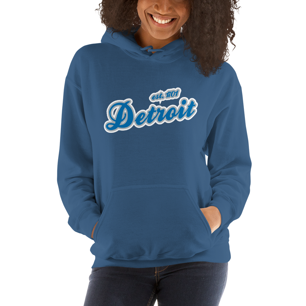 'Detroit EST. 1701' Hoodie (Azure Script Font) | Unisex Standard