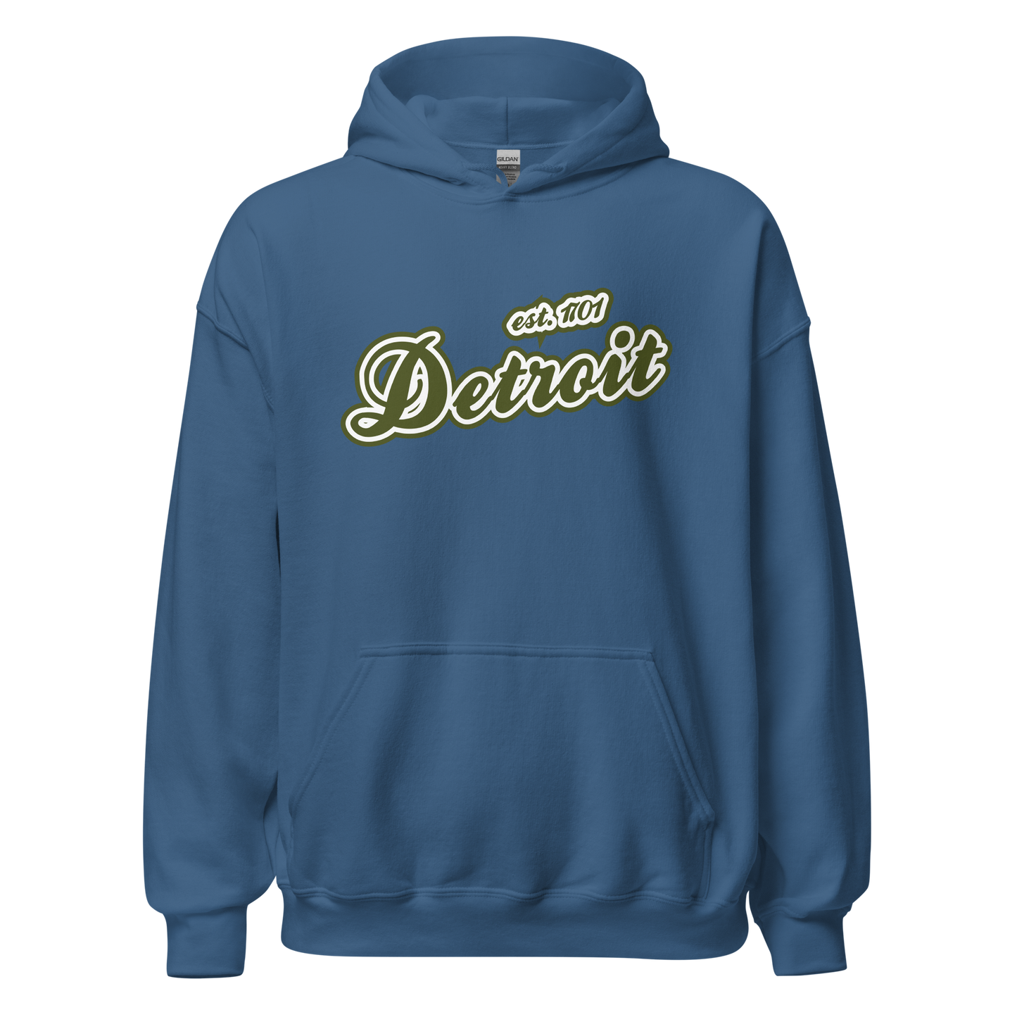 'Detroit EST. 1701' Hoodie (Army Green Script Font) | Unisex Standard