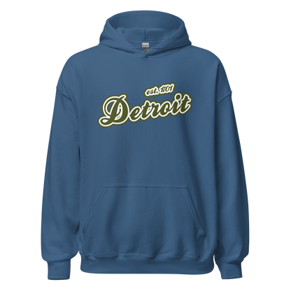 'Detroit EST. 1701' Hoodie (Army Green Script Font) | Unisex Standard