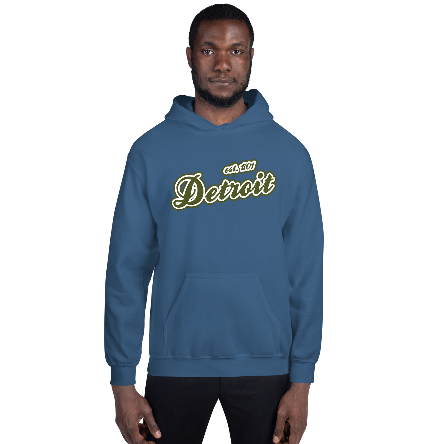 'Detroit EST. 1701' Hoodie (Army Green Script Font) | Unisex Standard