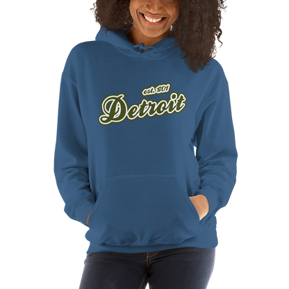 'Detroit EST. 1701' Hoodie (Army Green Script Font) | Unisex Standard