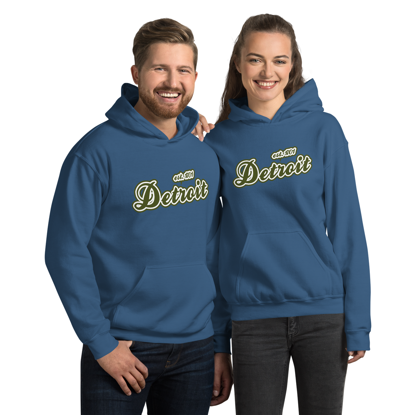 'Detroit EST. 1701' Hoodie (Army Green Script Font) | Unisex Standard