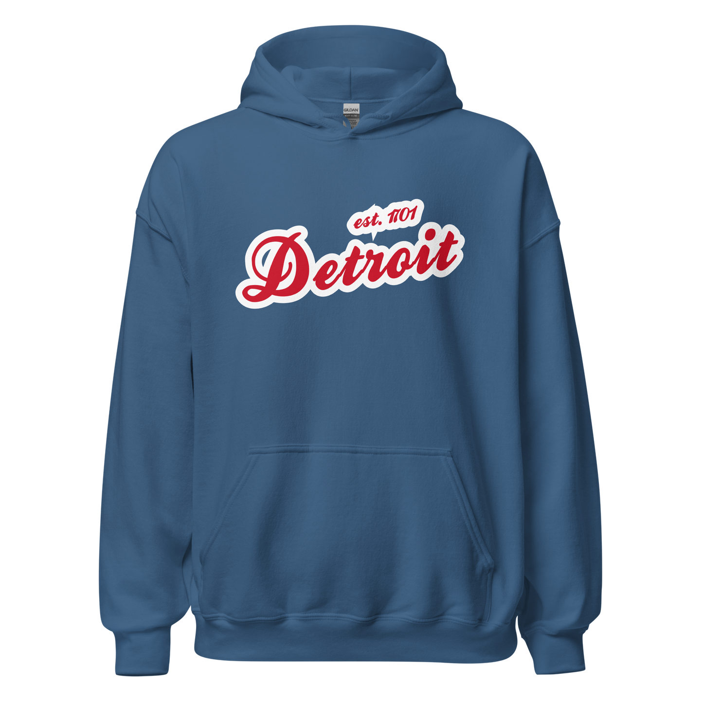 'Detroit EST. 1701' Hoodie (Aliform Red Script Font) | Unisex Standard