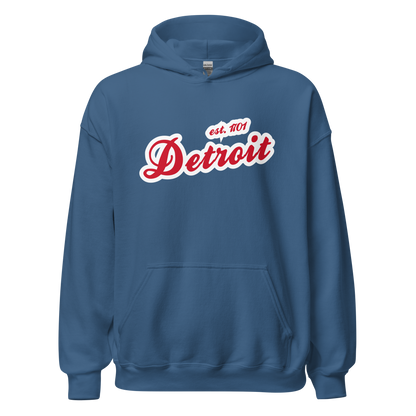 'Detroit EST. 1701' Hoodie (Aliform Red Script Font) | Unisex Standard