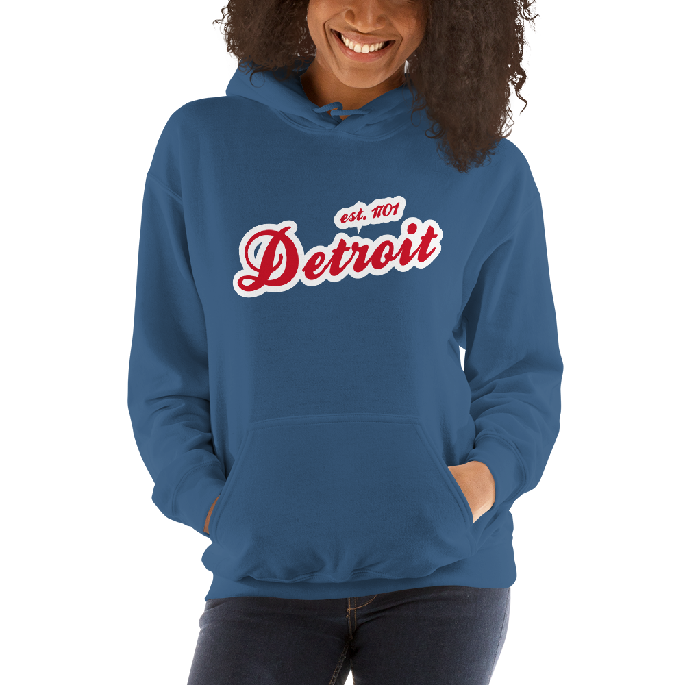 'Detroit EST. 1701' Hoodie (Aliform Red Script Font) | Unisex Standard