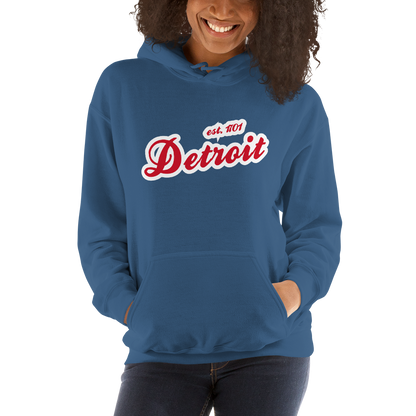 'Detroit EST. 1701' Hoodie (Aliform Red Script Font) | Unisex Standard