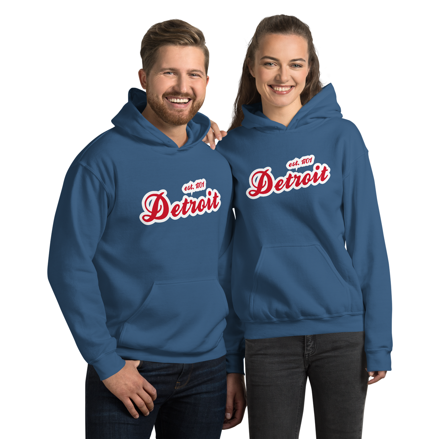 'Detroit EST. 1701' Hoodie (Aliform Red Script Font) | Unisex Standard