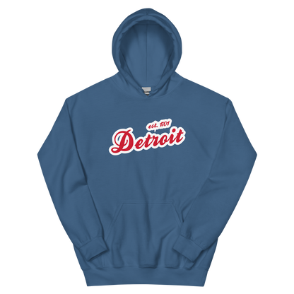 'Detroit EST. 1701' Hoodie (Aliform Red Script Font) | Unisex Standard