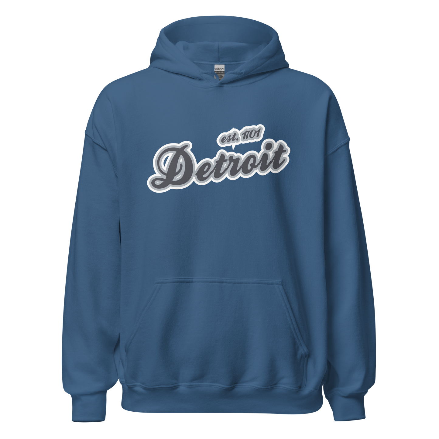 'Detroit EST. 1701' Hoodie (Iron Ore Grey Script Font) | Unisex Standard