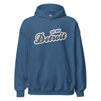 'Detroit EST. 1701' Hoodie (Iron Ore Grey Script Font) | Unisex Standard