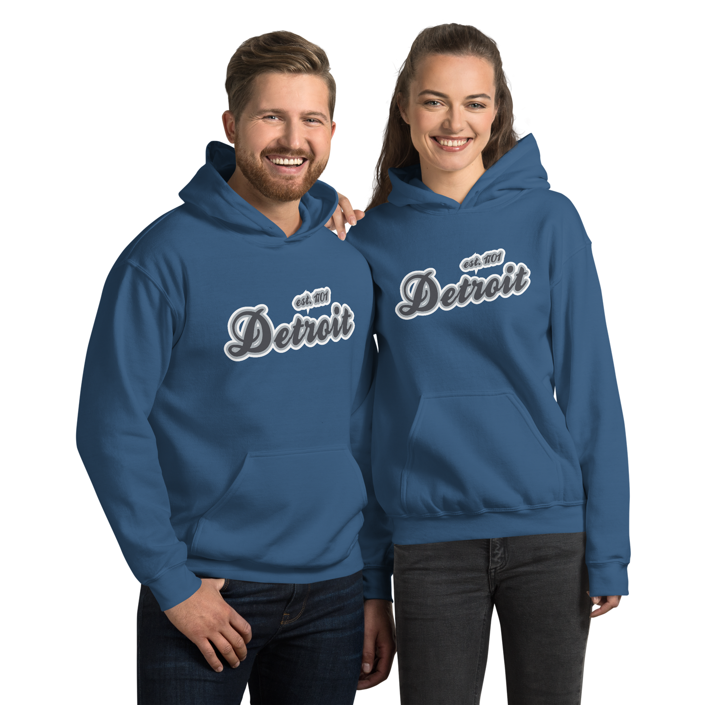 'Detroit EST. 1701' Hoodie (Iron Ore Grey Script Font) | Unisex Standard