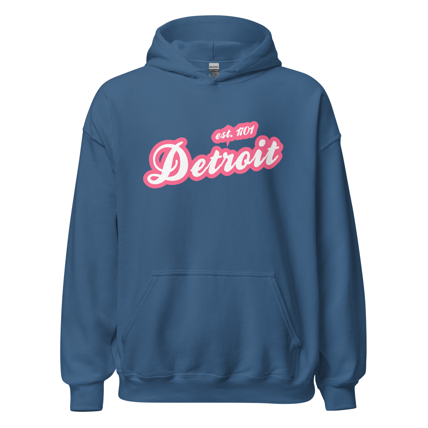 'Detroit EST. 1701' Hoodie (Rhodochrosite Pink Script Font) | Unisex Standard