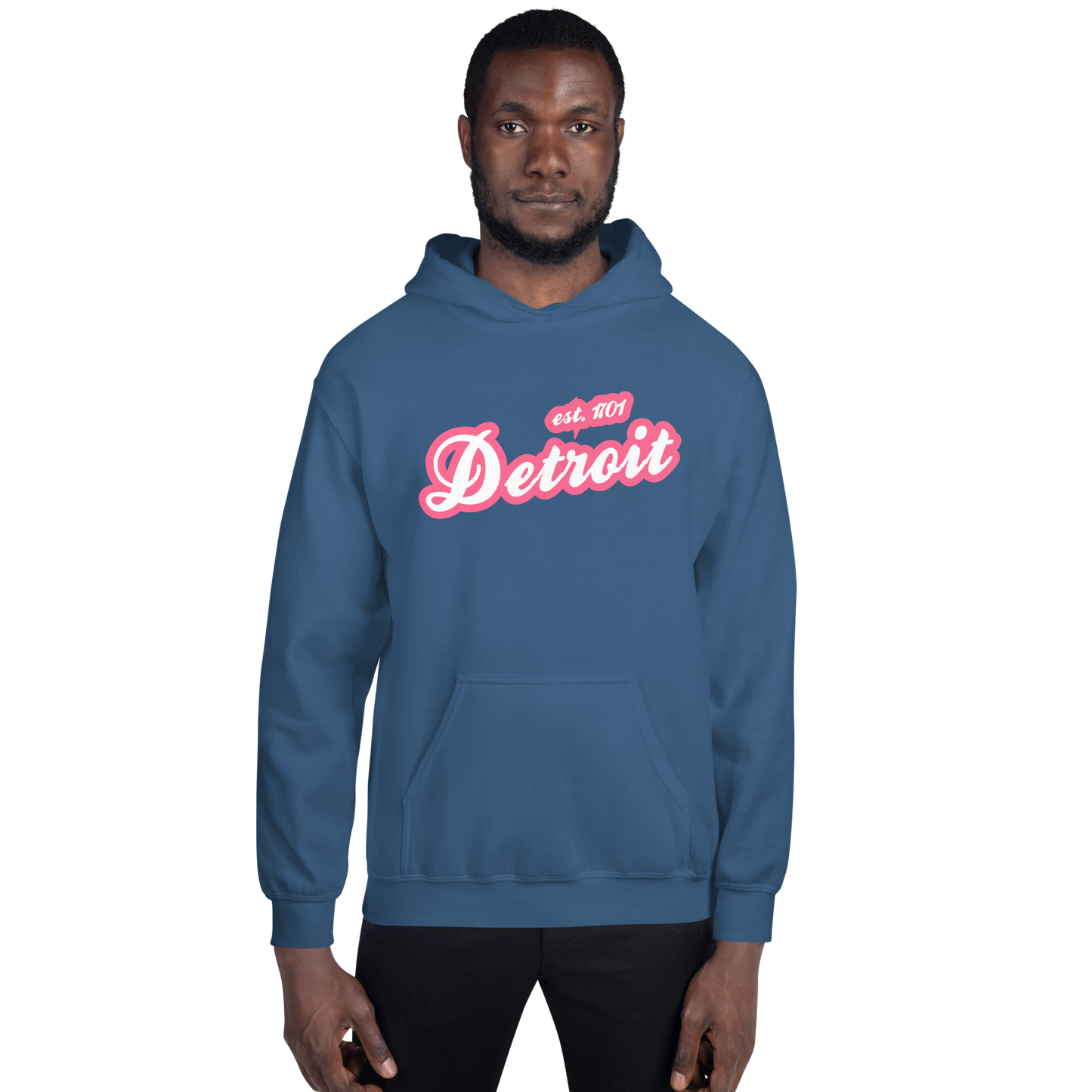 'Detroit EST. 1701' Hoodie (Rhodochrosite Pink Script Font) | Unisex Standard