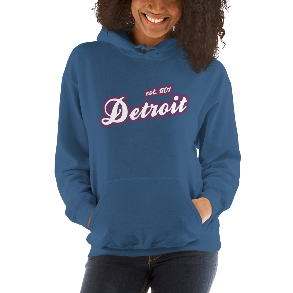 'Detroit EST. 1701' Hoodie (Plum Script Font) | Unisex Standard