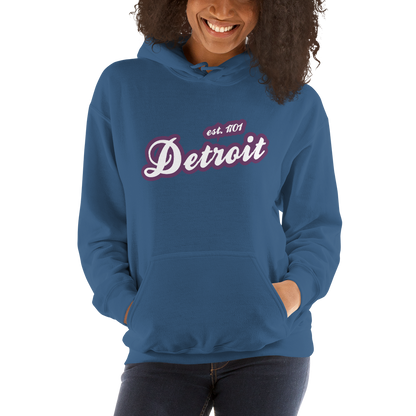 'Detroit EST. 1701' Hoodie (Plum Script Font) | Unisex Standard