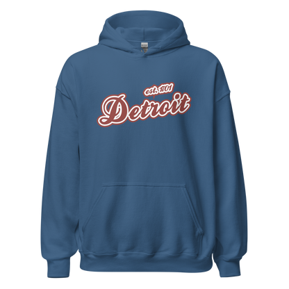 'Detroit EST. 1701' Hoodie (Ore Dock Red Script Font) | Unisex Standard