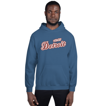 'Detroit EST. 1701' Hoodie (Ore Dock Red Script Font) | Unisex Standard