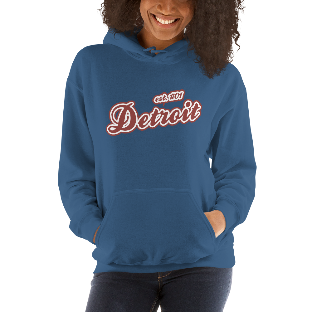 'Detroit EST. 1701' Hoodie (Ore Dock Red Script Font) | Unisex Standard