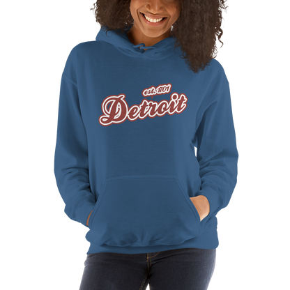 'Detroit EST. 1701' Hoodie (Ore Dock Red Script Font) | Unisex Standard