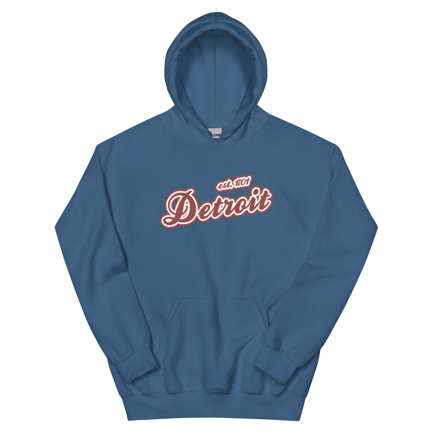 'Detroit EST. 1701' Hoodie (Ore Dock Red Script Font) | Unisex Standard