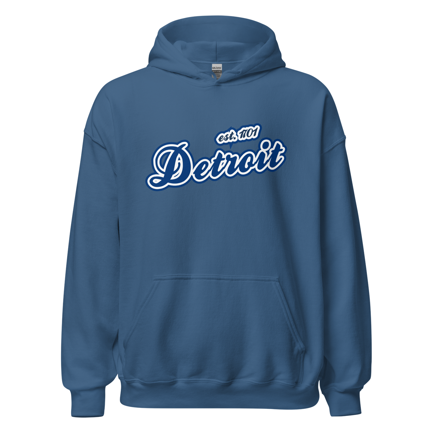 'Detroit EST. 1701' Hoodie (Dearborn Blue Script Font) | Unisex Standard