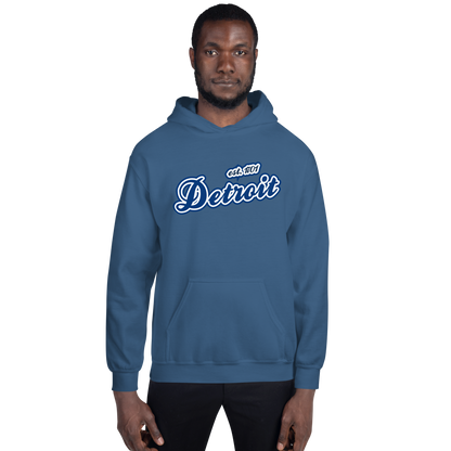 'Detroit EST. 1701' Hoodie (Dearborn Blue Script Font) | Unisex Standard