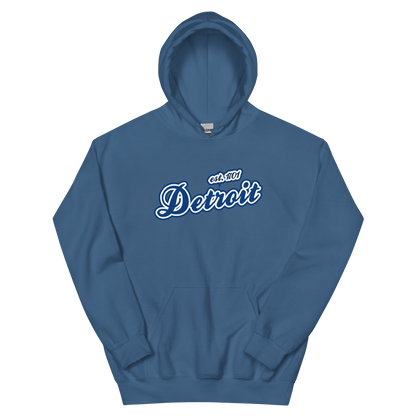 'Detroit EST. 1701' Hoodie (Dearborn Blue Script Font) | Unisex Standard