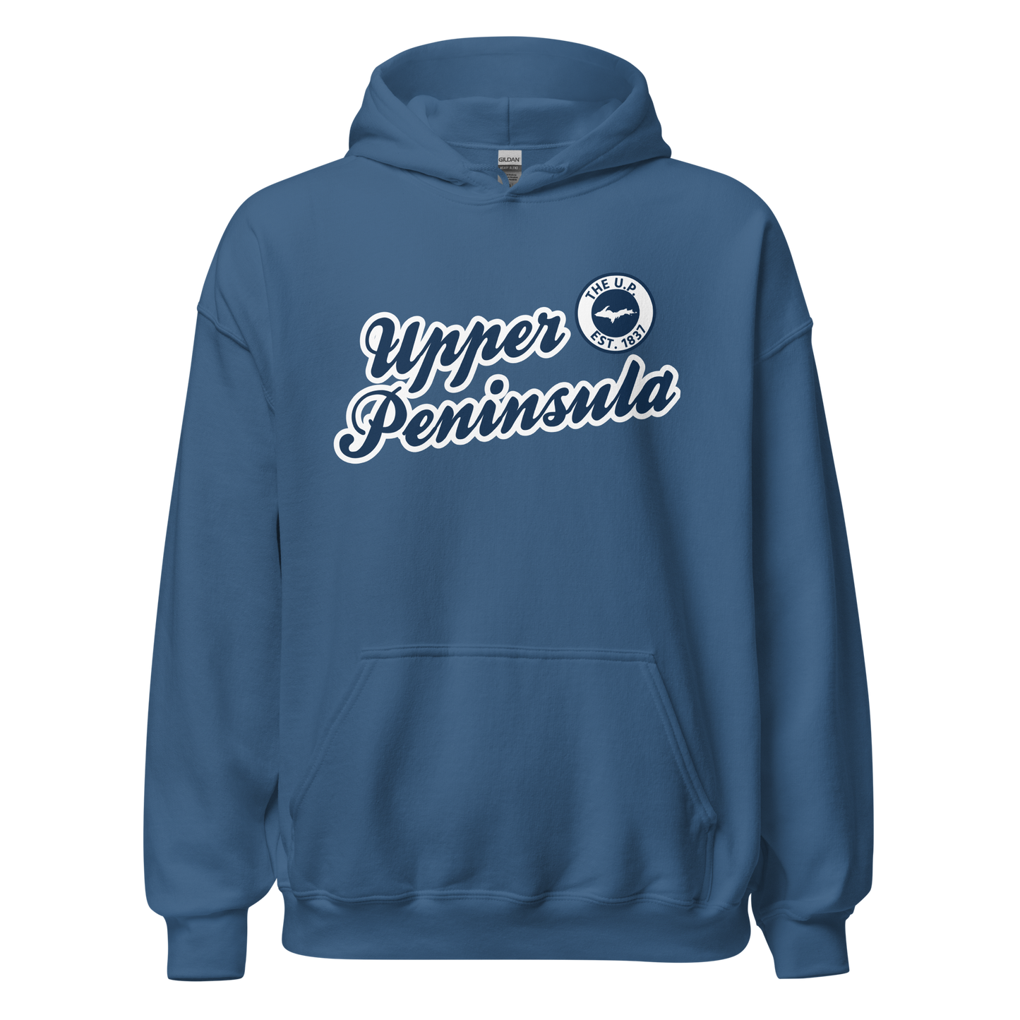 'Upper Peninsula EST. 1837' Hoodie (Navy Script Font) | Unisex Standard