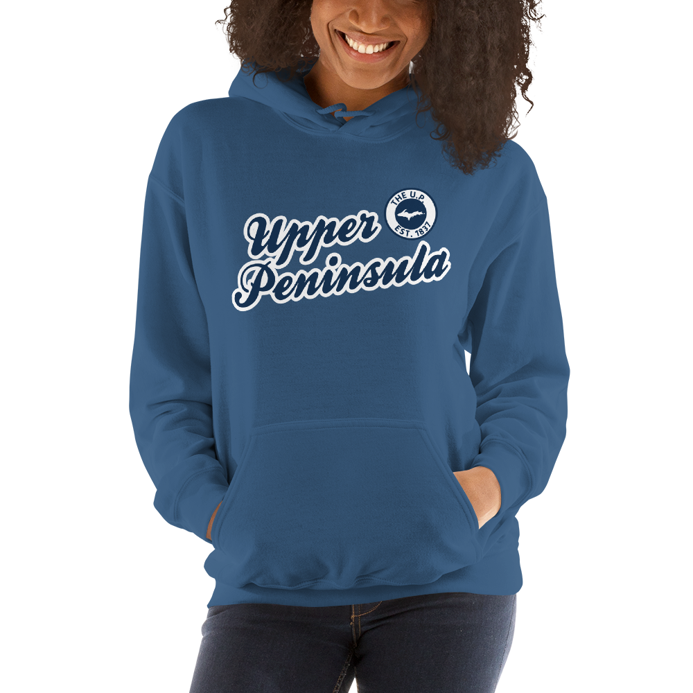 'Upper Peninsula EST. 1837' Hoodie (Navy Script Font) | Unisex Standard