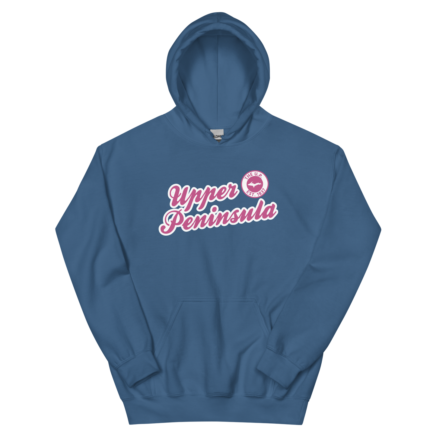 'Upper Peninsula EST. 1837' Hoodie (Apple Blossom Pink Script Font) | Unisex Standard