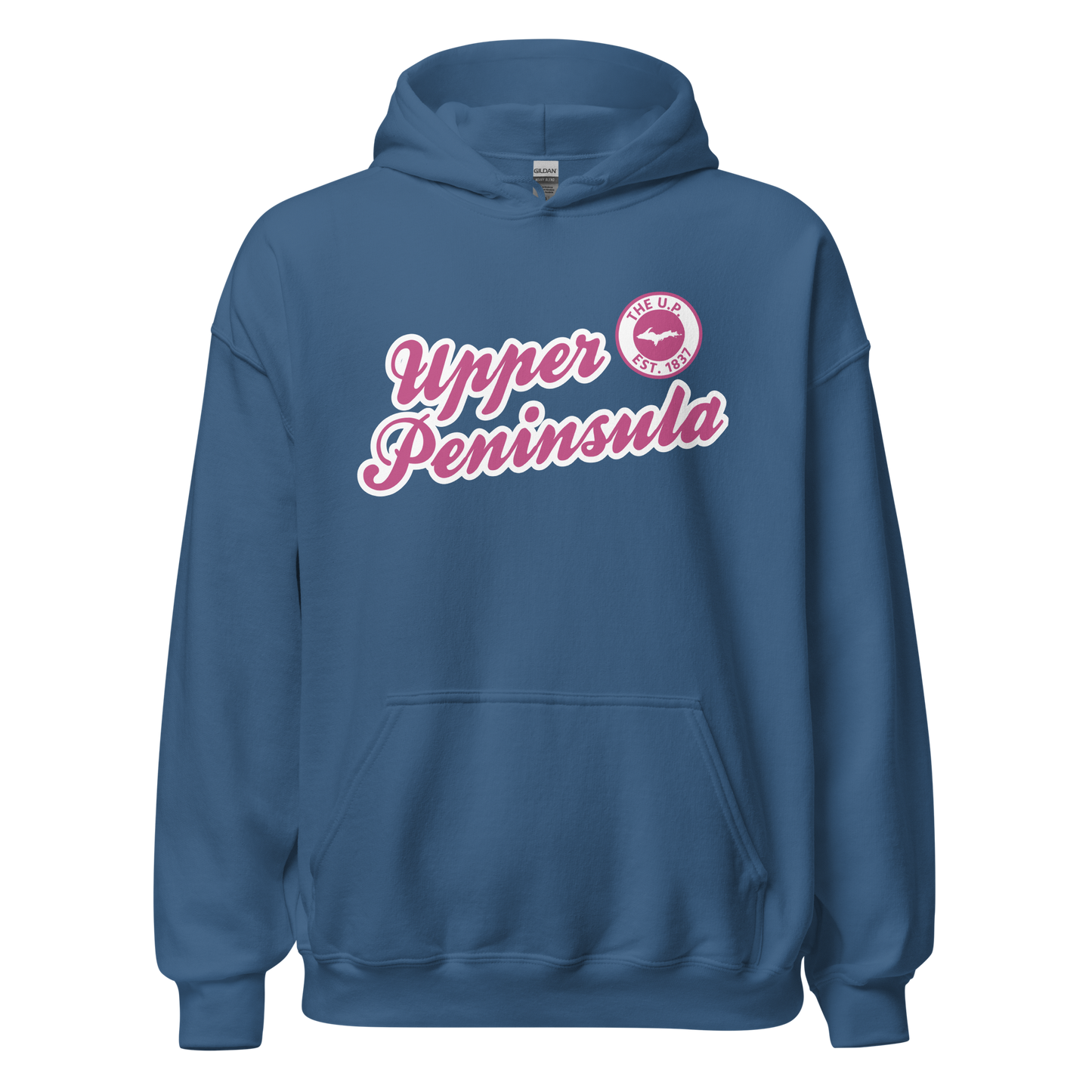 'Upper Peninsula EST. 1837' Hoodie (Apple Blossom Pink Script Font) | Unisex Standard