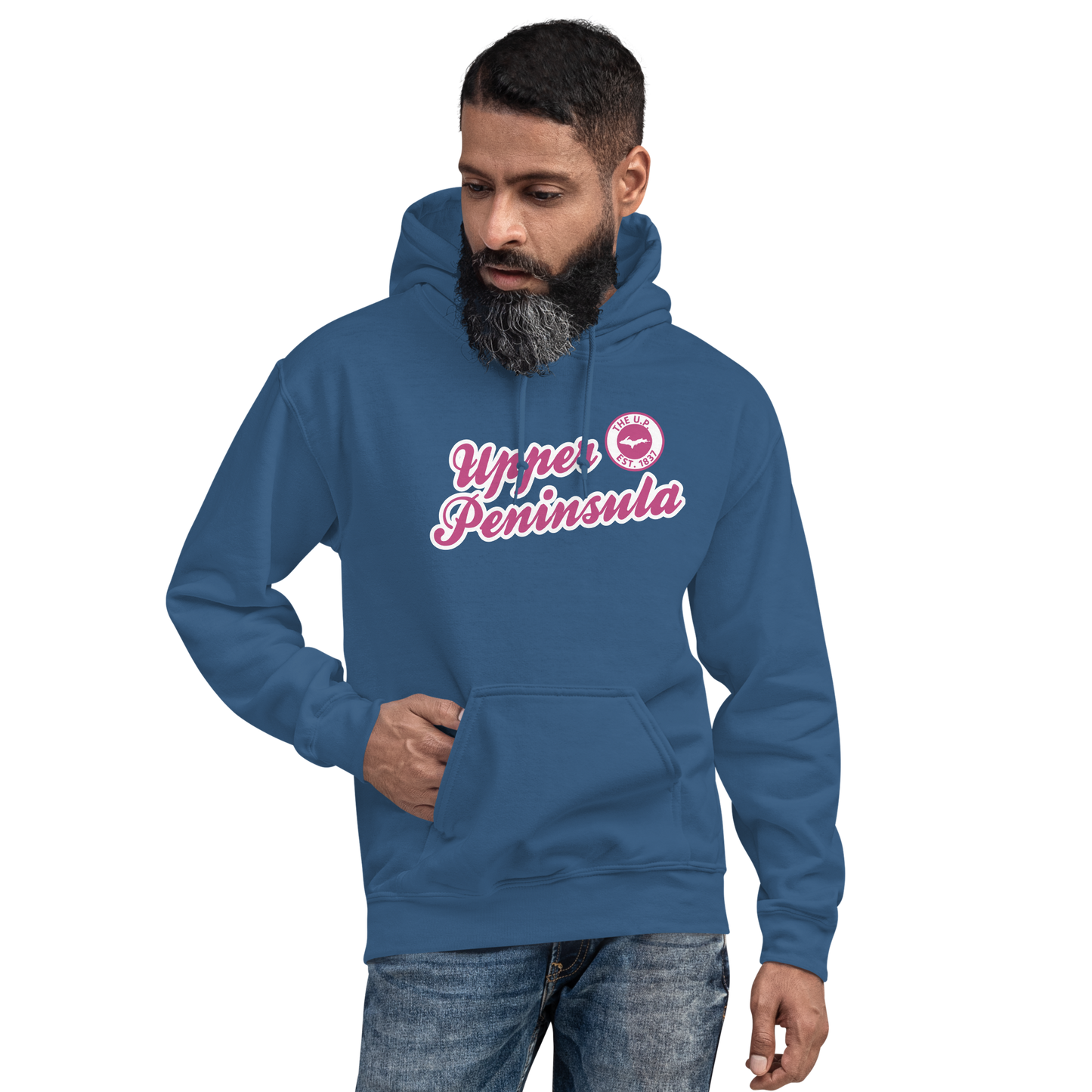 'Upper Peninsula EST. 1837' Hoodie (Apple Blossom Pink Script Font) | Unisex Standard