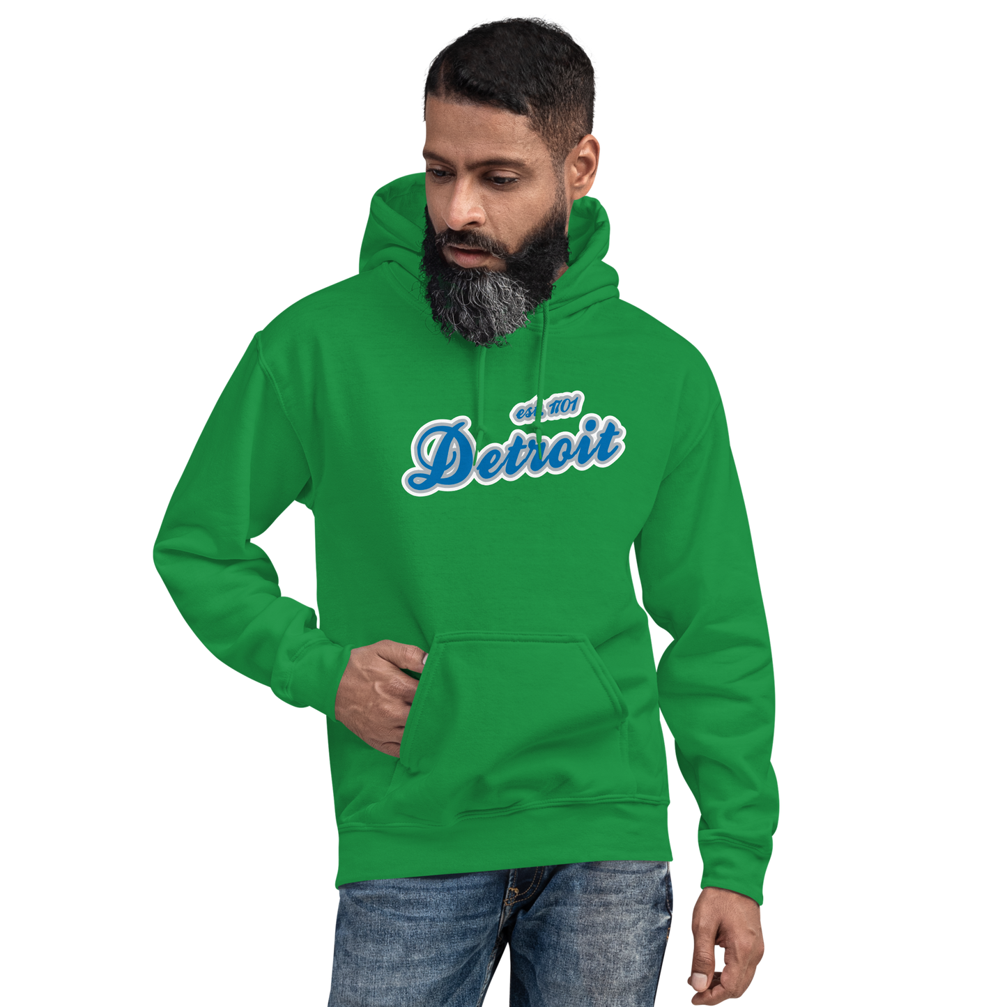 'Detroit EST. 1701' Hoodie (Azure Script Font) | Unisex Standard