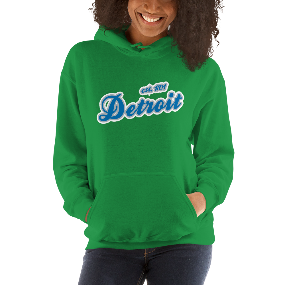 'Detroit EST. 1701' Hoodie (Azure Script Font) | Unisex Standard