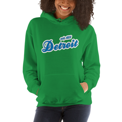 'Detroit EST. 1701' Hoodie (Azure Script Font) | Unisex Standard