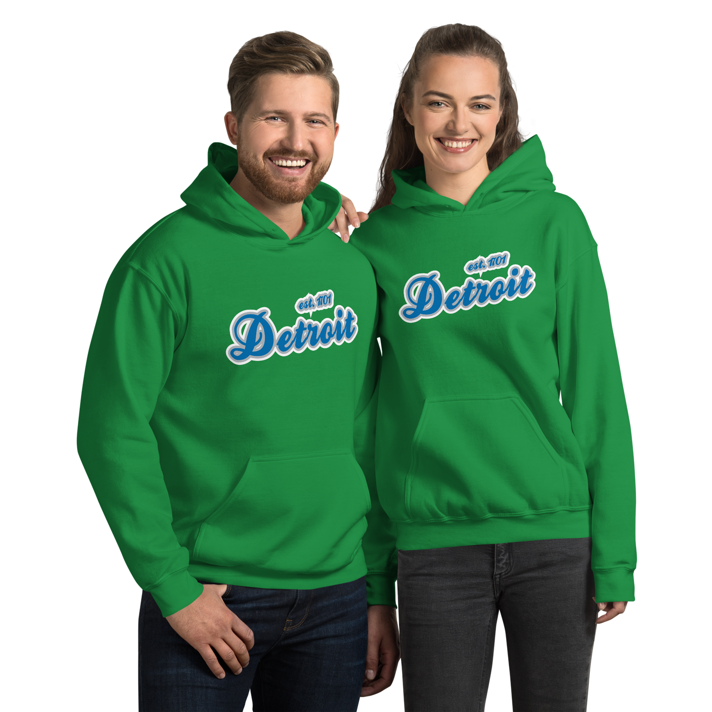 'Detroit EST. 1701' Hoodie (Azure Script Font) | Unisex Standard