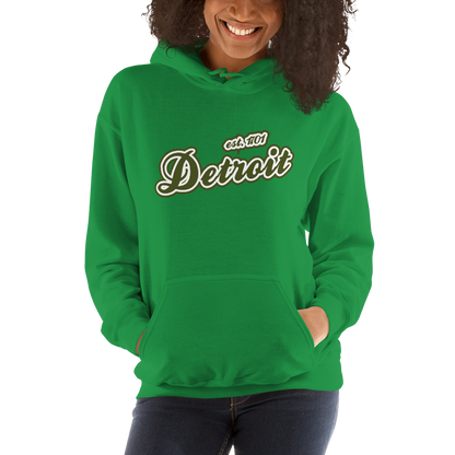 'Detroit EST. 1701' Hoodie (Army Green Script Font) | Unisex Standard