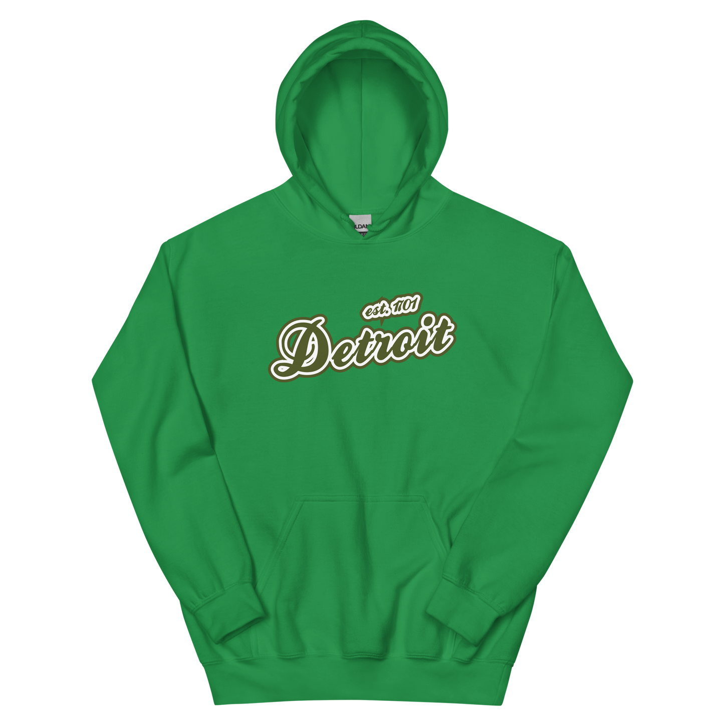 'Detroit EST. 1701' Hoodie (Army Green Script Font) | Unisex Standard