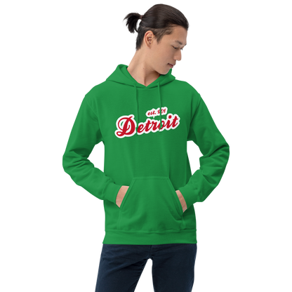 'Detroit EST. 1701' Hoodie (Aliform Red Script Font) | Unisex Standard